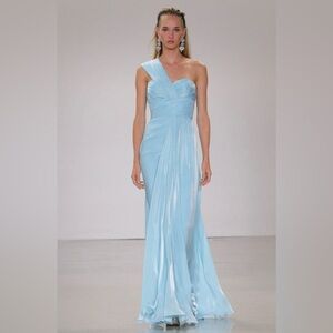 Badgley Mischka Blue One-Shoulder Gown for Prom